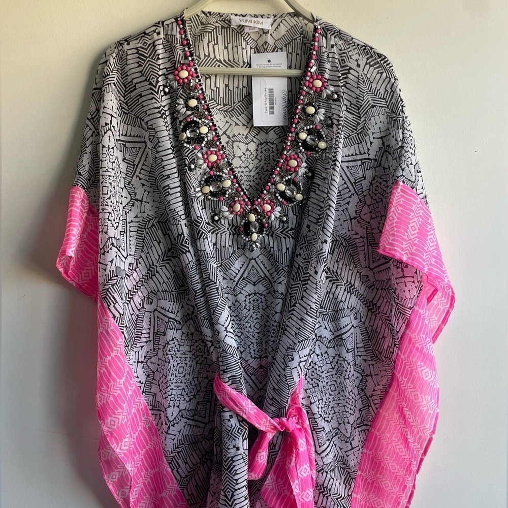YUMI KIM|| Bejeweled kaftan coverup with a Aztec design detail Size X/S